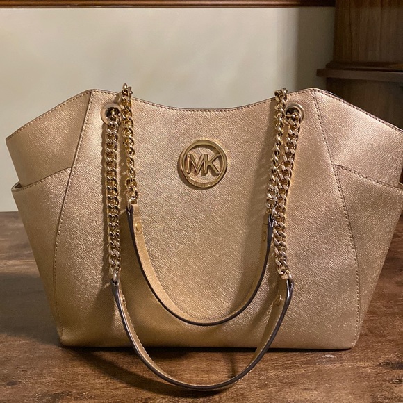 Michael Kors Bags Jet Set Large Saffiano Leather Shoulder Bag Gold Poshmark